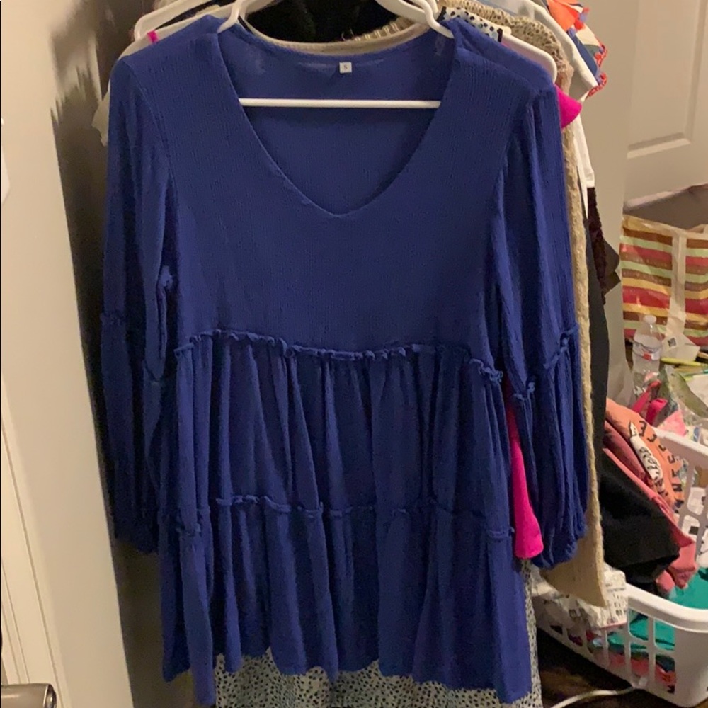 Blue Ruffle Shift Dress - Picture 5 of 8